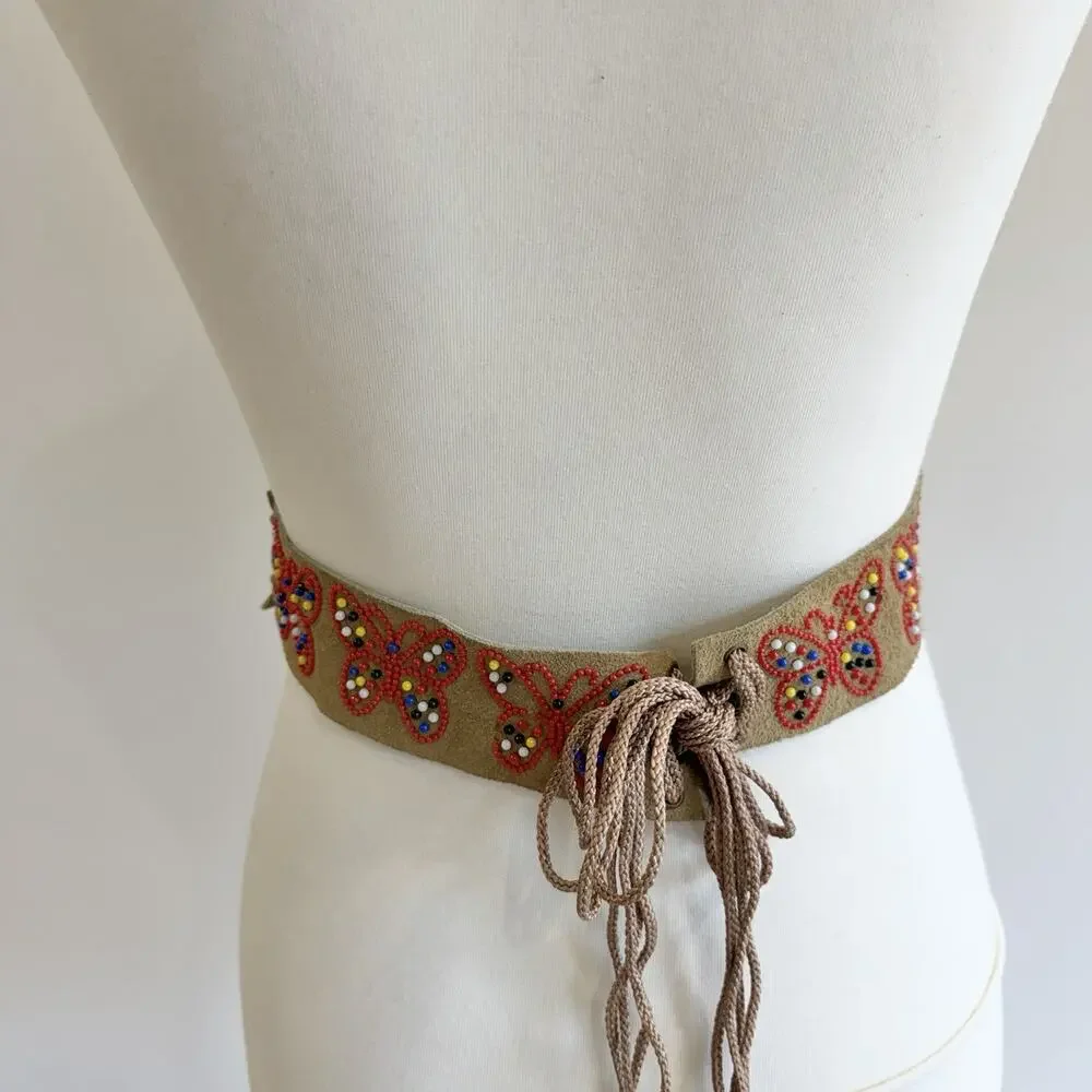 Genuine Leather Butterfly Beaded Handmade Bohemian Belt festival hippie